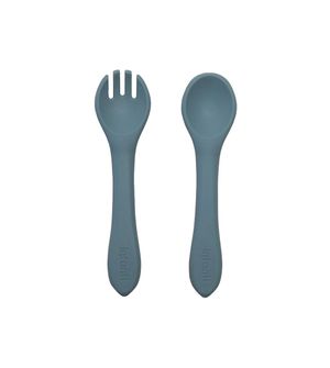 Garfo e Colher de Silicone Azul - Infanti