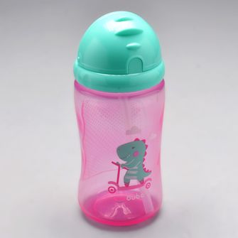 Garrafinha com Canudo Retrátil 340ml Dino Patinete - Rosa