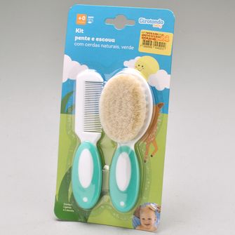 Kit Pente e Escova com Cerdas Naturais Verde - BE1938