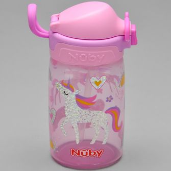 Garrafinha Glitter com Botão Abre e Fecha 415ml - NB10762 Rosa
