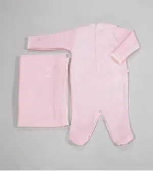 Saída Maternidade Tricot Com Manta Tranças