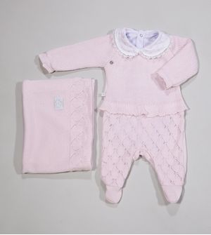 Saída Maternidade Tricot Com Manta Corações