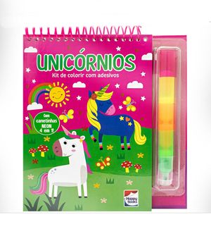 Kit Colorir Com Canetinha e Adesivos Unicórnios