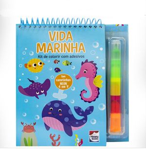 Kit Colorir Com Canetinha e Adesivos Vida Marinha
