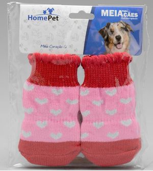 Meia para Cães com 2 pares Corações HomePet Rosa - M