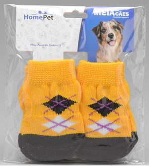 Meia para Cães com 2 pares Xadrez HomePet Amarela - M
