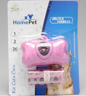 Kit Cata Caca com Dispenser e 2 Rolos  Rosa - HomePet