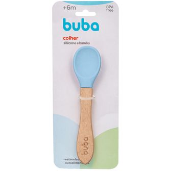 Colher em Silicone e Bambu Azul
