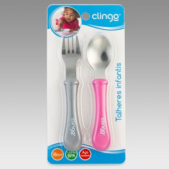 Talheres Infantis com 2 unidades Cinza/Rosa - C2258
