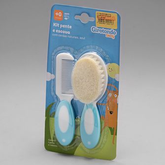 Kit Pente E Escova com Cerdas Naturais Azul
