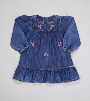 Vestido Jeans Manga Longa Floral - 10600