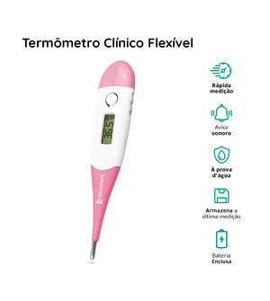 Termômetro Digital com Haste Flexível - Rosa