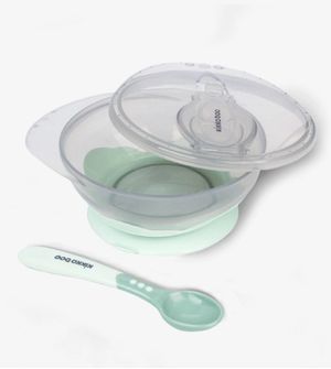 Prato Bowl com Colher e Tampa Verde - Kikka boo