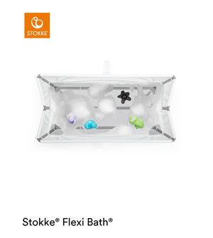 Kit Banheira Flexível Branca/Cinza e Suporte Recém Nascido Stokke
