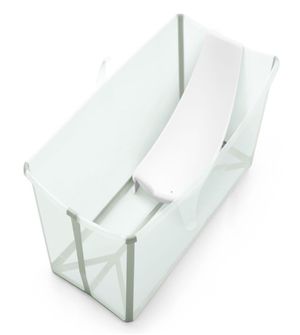 Kit Banheira Flexível Branca/Cinza e Suporte Recém Nascido Stokke
