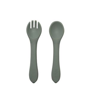 Garfo e Colher de Silicone Verde - Infanti