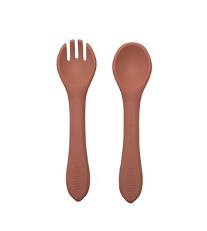 Garfo e Colher de Silicone Terracota - Infanti