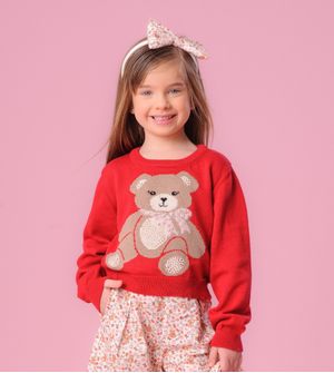 Blusa Tricot Ursinha Laço e Cristais