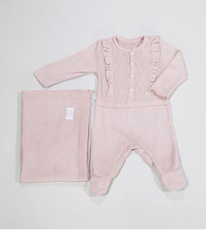 Saída Maternidade Tricot Com Manta Pérolas
