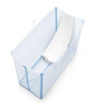 Kit Banheira Flexível Transparente Azul e Suporte Recém Nascido Stokke