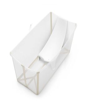 Kit Banheira Flexível Transparente Bege e Suporte Recém Nascido Stokke