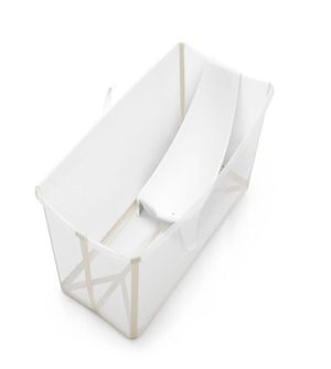 Kit Banheira Flexível Transparente Bege e Suporte Recém Nascido Stokke