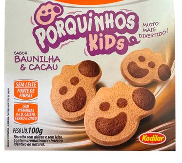 Biscoitos Porquinhos Kids Baunilha e Cacau Sem Glúten 100g