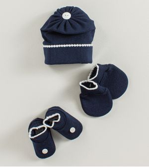 Kit Touca Luva e Sapato Botão Marinho - Tam. RN