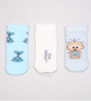 Kit Meia Soquete Bebê com 3 Unidades - Turma da Mônica