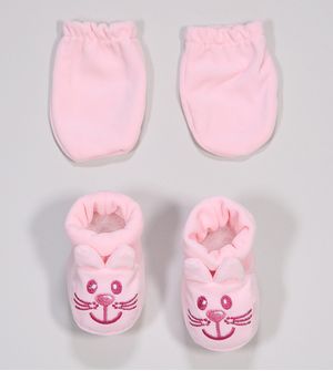 Kit Pantufa e Luva Plush Gatinho Rosa - 9782