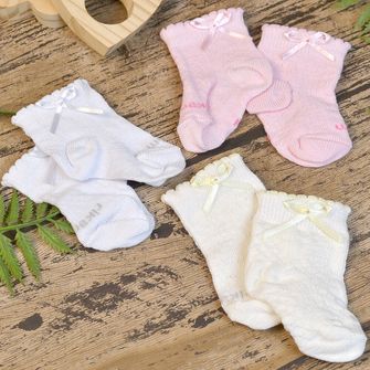 Kit Meia 3 Unidades Com Aplique Rosa