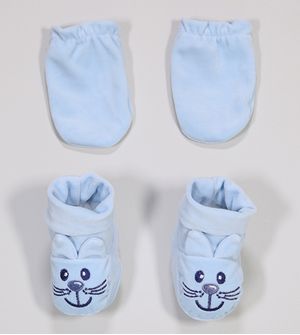 Kit Pantufa e Luva Plush Gatinho Azul - 9782