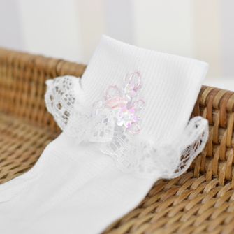 Meia Festa com Renda e Bordado  Branco