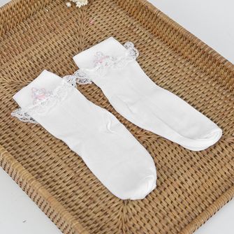 Meia Festa com Renda e Bordado  Branco