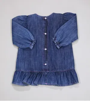 Vestido Jeans Manga Longa Floral - 10600