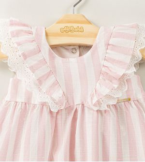 Vestido Listras e Renda Baby
