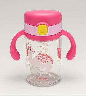 Copo de Treinamento com Canudo e Alça Dino Rosa 240ml Twibex