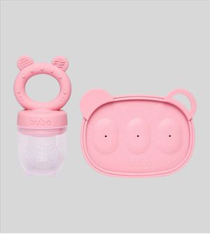 Kit Porta Frutinhas e Forminha em Silicone Rosa