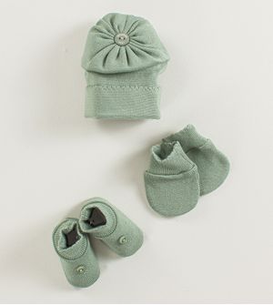 Kit Touca Luva e Sapato Botão Verde - Tam. RN