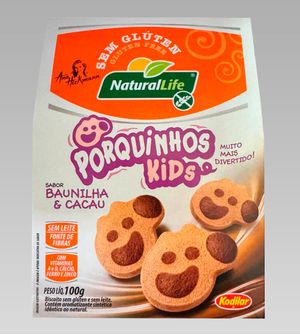 Biscoitos Porquinhos Kids Baunilha e Cacau Sem Glúten 100g