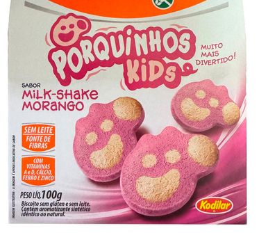 Biscoito Porquinhos Kids Milkshake de Morango S Glúten 100g