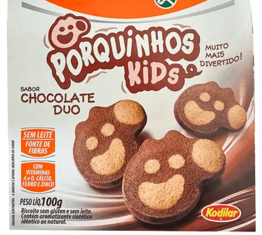 Biscoitos Porquinhos Kids Chocolate Duo Sem Glúten 100g