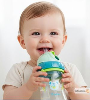 Garrafa com Canudo e Alça Urso Azul 340ml Twibex