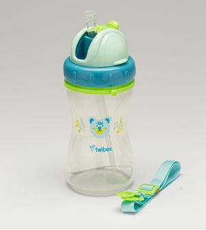 Garrafa com Canudo e Alça Urso Azul 340ml Twibex