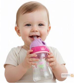 Garrafa com Canudo e Alça Flor Rosa 340ml Twibex