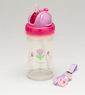 Garrafa com Canudo e Alça Flor Rosa 340ml Twibex