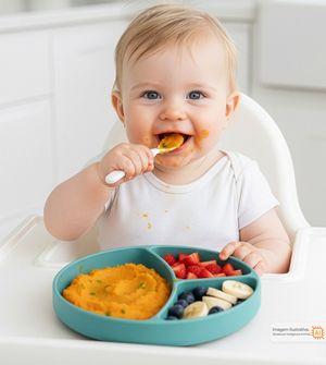 Prato em Silicone com Divisória e Ventosa Azul Twibex