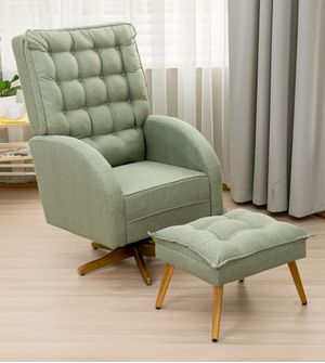 Poltrona Amamentação Ana Clara Balanço e Giro com Puff - Linho