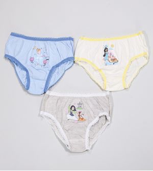 Kit Calcinha Princesas da Disney 3 unidades Cinza 0 a 8 anos