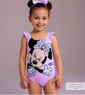 Maiô Minnie Lilás - 2602 De 1 a 3 anos